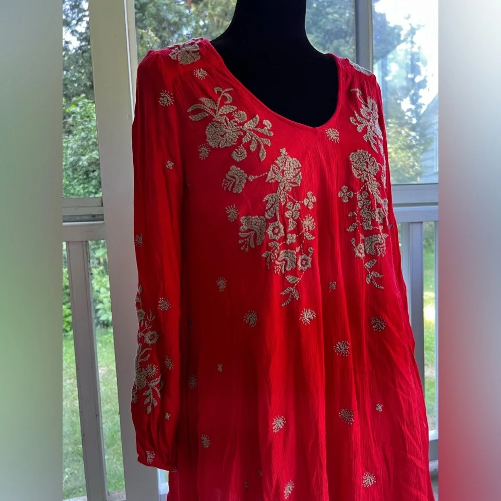 Free People Red Sweet Tennessee Mini Embroidered Women's Dress with pockets - Picture 8 of 11